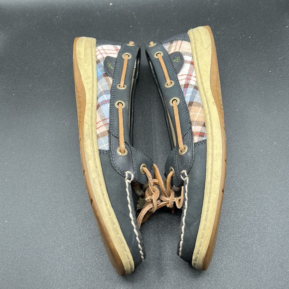 Women's Pre Loved Sperry Top Siders, Navy Leather & Plaid Fabric, SZ 8M - Picture 8 of 15